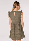 V-Neck Anglaise Mini Dress, Khaki, large