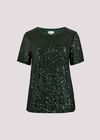 Sequin Embellished T-Shirt, Green, large