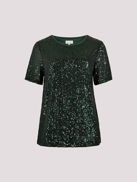Sequin Embellished T-Shirt, Green, large