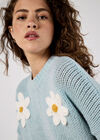 Embroidered Daisies Jumper, Blue, large
