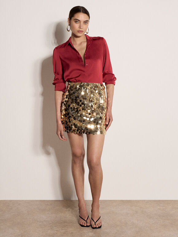 Multi Sequin A-Line Mini Skirt, Stone, large