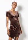 Velvet Ruched Bodycon Mini Dress, Brown, large