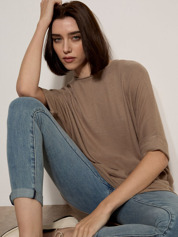 Soft Touch Batwing Top, Stone, large