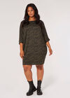 Curve Zebra Cocoon Mini Dress, Khaki, large