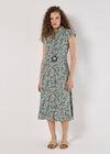 Leaf Print Shirt Midi Dress, Green, large