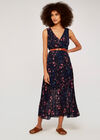 Botanical Grecian Pleat Dress, Navy, large