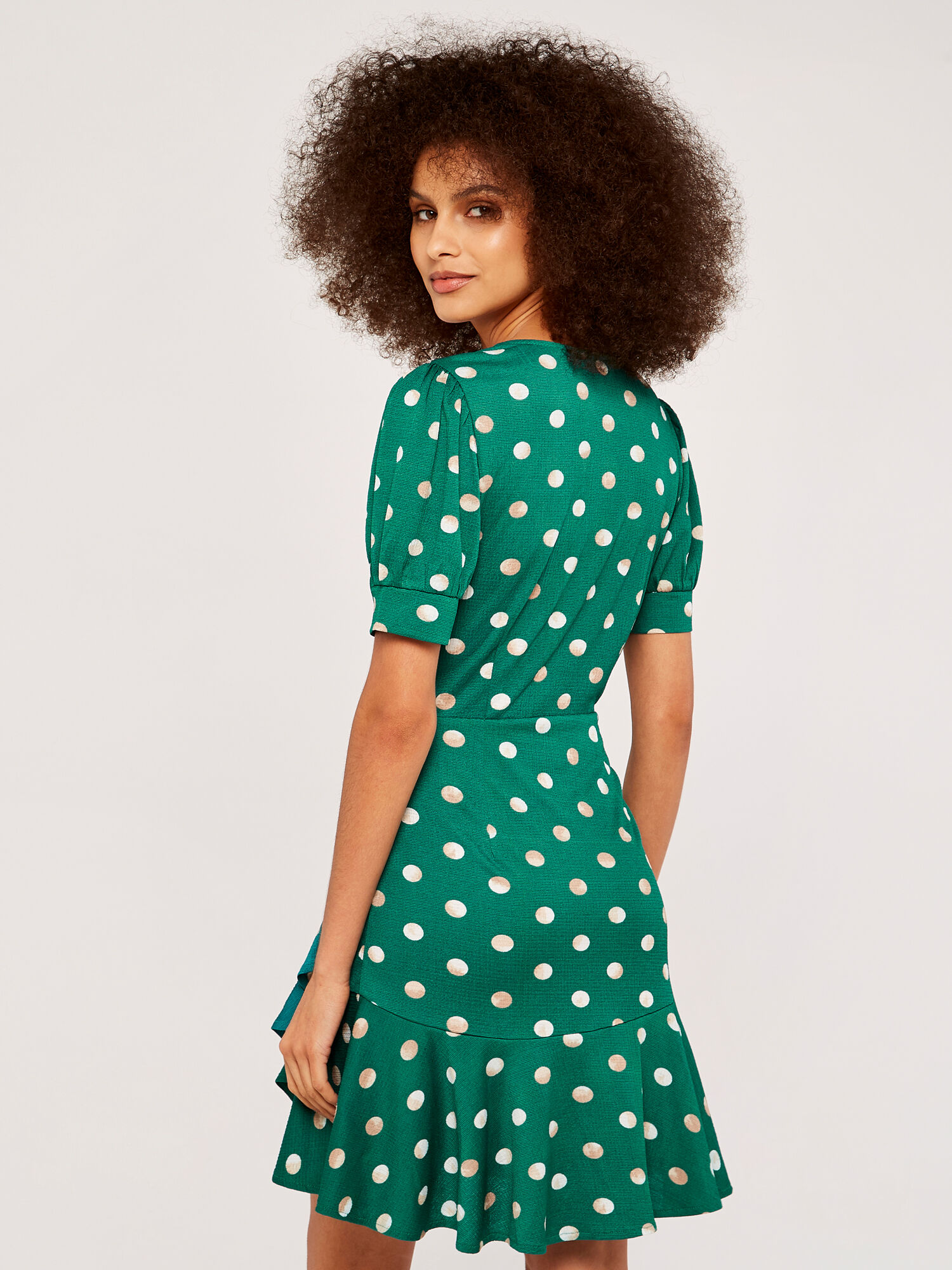 Spot ruffle dress deals