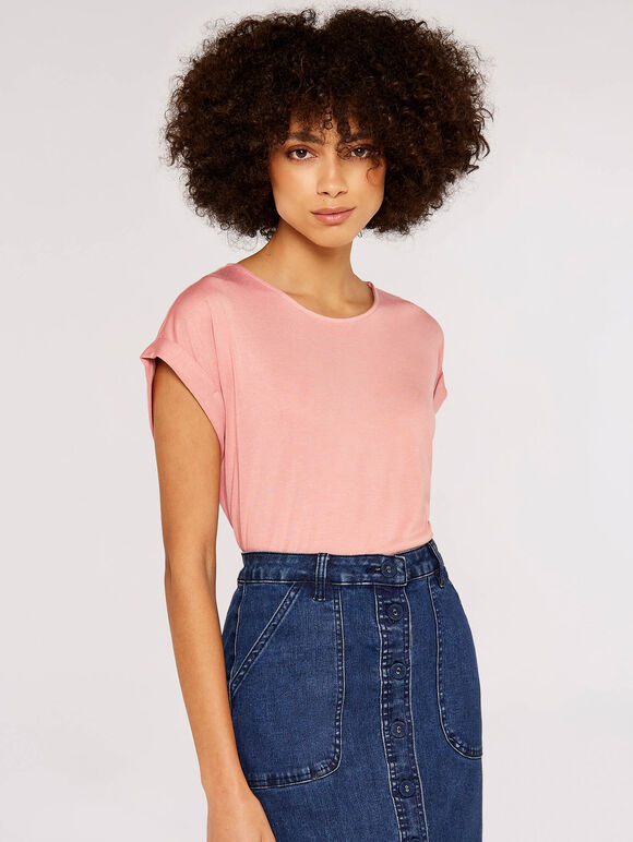 Curved Hem Tee, Pink, large