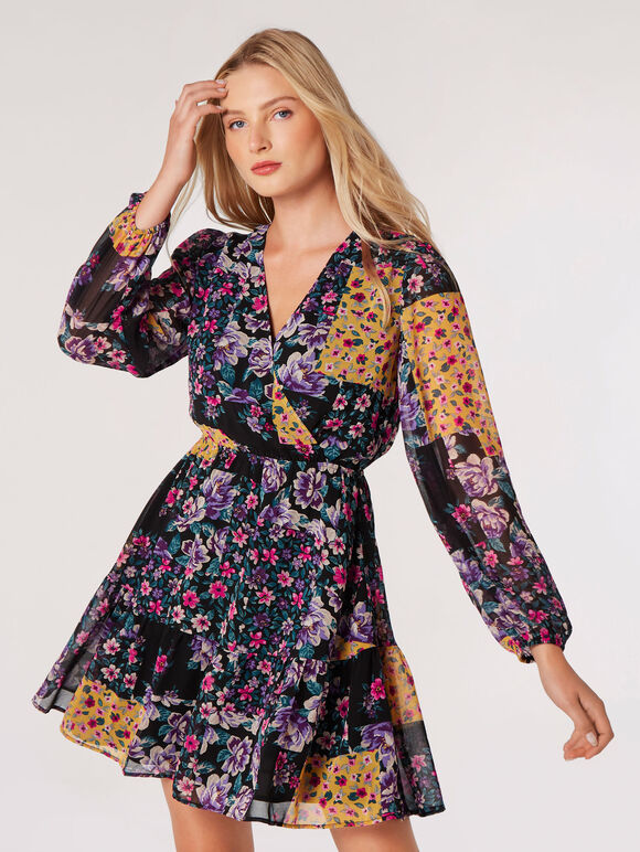 Patchwork Floral Mini Dress | Apricot Clothing