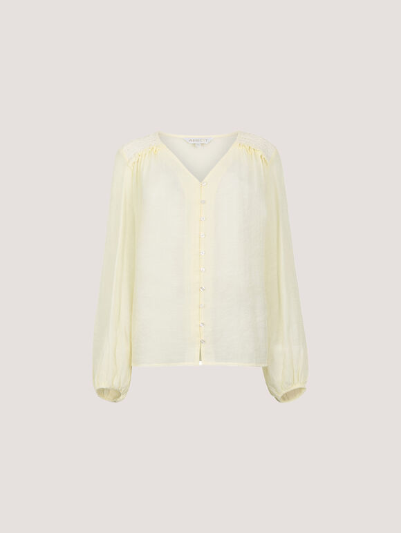 Crochet Insert Shimmer Blouse, Stone, large