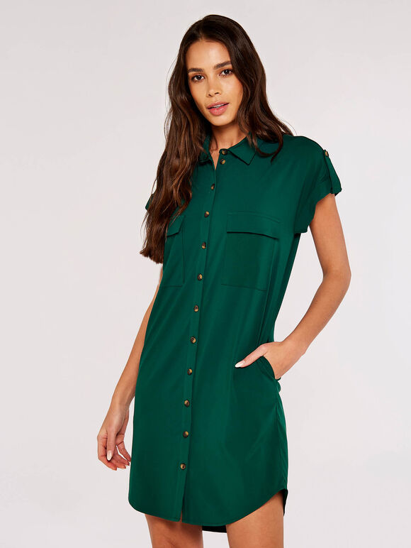 Shirt Mini Dress, Green, large