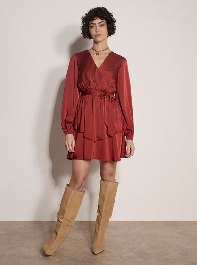 Satin Wrap Mini Dress