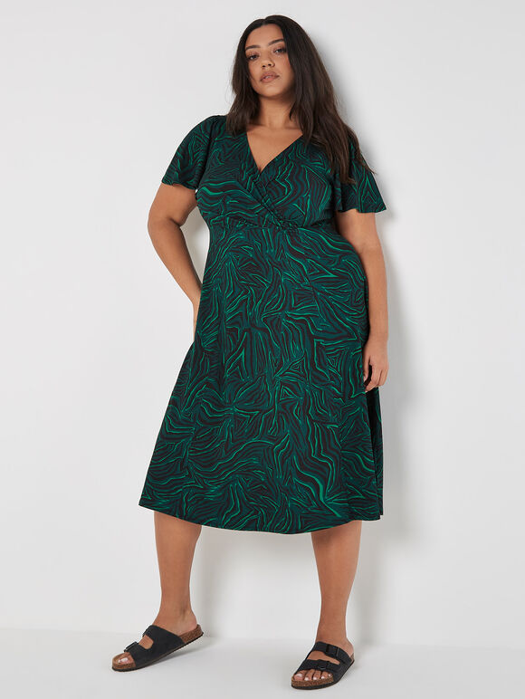 Curve Jersey Wrap Midi Dress, Green, large