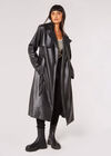 Leather-Look Trench Coat, Black, large