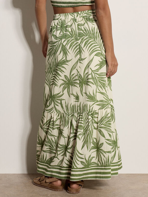 Palm Print Midi Skirt, Cream, large