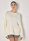 Oversized Boucle Patch Pocket Jumper, Cream, large