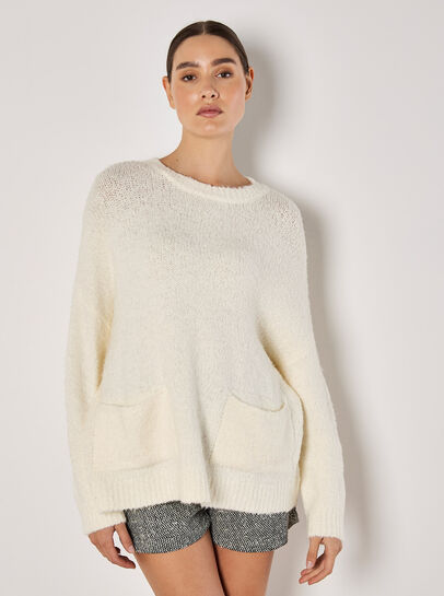 Oversized Boucle Patch Pocket Jumper
