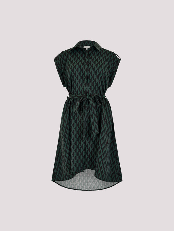 Geo Print Shirt Midi Dress, Green, large