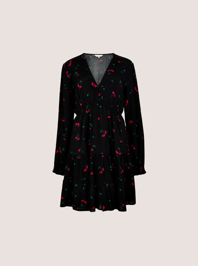 Cherry Print Crepe Mini Dress