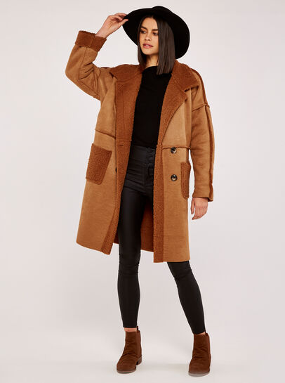 Aviator Soft Trim Suedette Coat