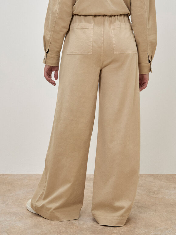 Paper Bag Waist Wide Leg Trousers, Stone, large