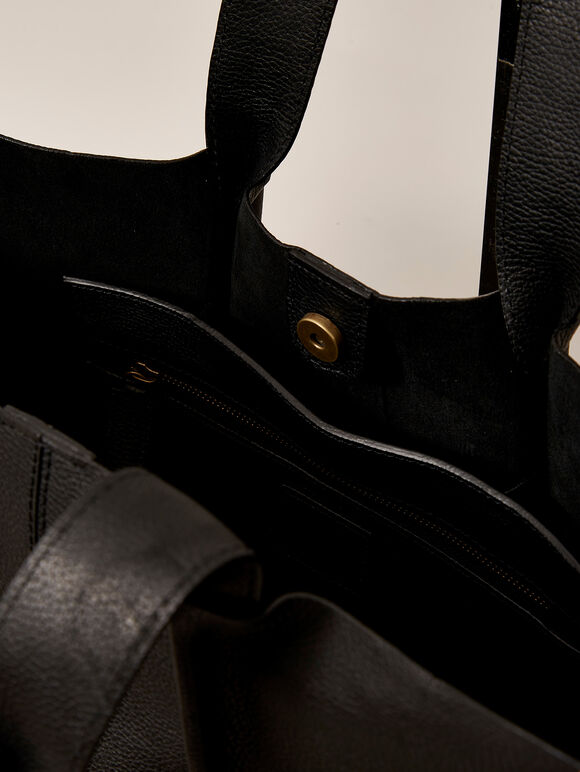 Leather Tote Bag, Black, large