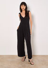 Textured Cotton Wide Leg Jumpsuit, Black, large