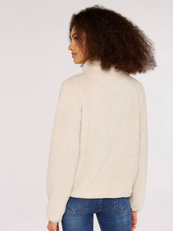 Fleece Cardigan, Stone, large
