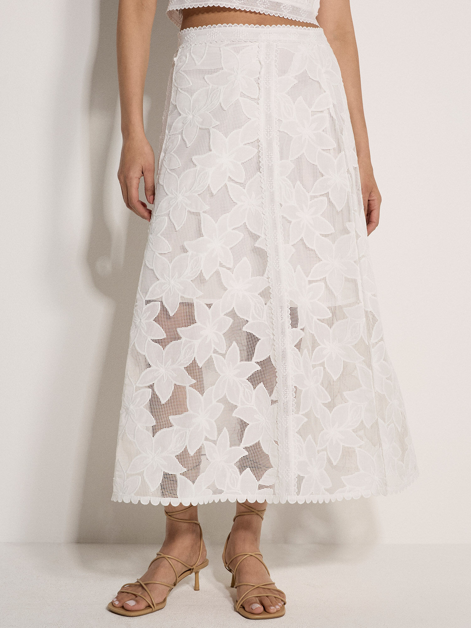 Floral Mesh Lace Midi Skirt | Apricot Clothing