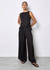 Textured Twill Wide-Leg Trousers, Black, large
