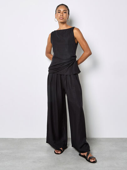 Textured Twill Wide-Leg Trousers