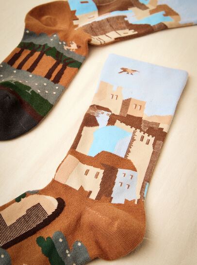 Landscape Print Cotton Socks