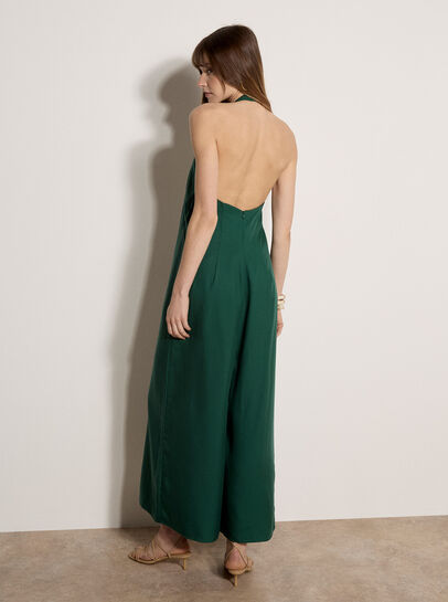 Halter Neck Wide-Leg Linen Blend Jumpsuit