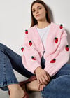 Chunky Knit Strawberry Cardigan, Pink, large