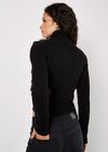 Faux Fur Ribbed Knit Cardigan, Black, large