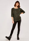 Leopard Camo Ruched Batwing Top, Khaki, large