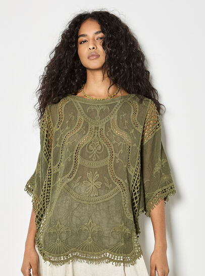 Cotton Blend Crochet Embroidered Top