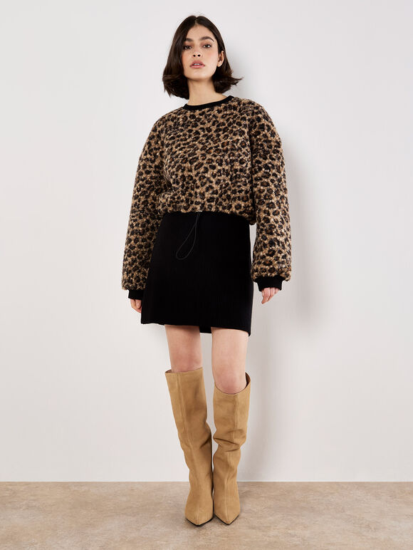 Leopard Boucle Jumper, Brown, large