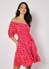 Sarasa Floral Bardot Mini Dress, Red, large