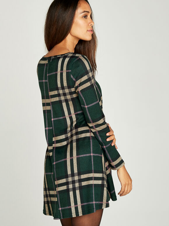 Blanket Check Swing Dress, Green, large
