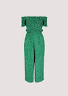 Dots Smocked Bardot Jumpsuit, Green, large