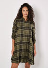 Check Shirt Swing Mini Dress, Khaki, large