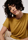 Textured Jersey Side Ruched T-Shirt, Mustard, large