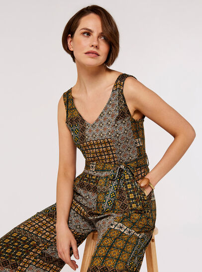 Patchwork Tile Culotte Jumpsuit