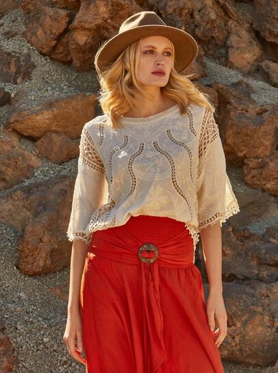 Cotton Blend Crochet Embroidered Top