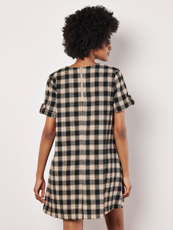 Check Print Swing Mini Dress, Black, large
