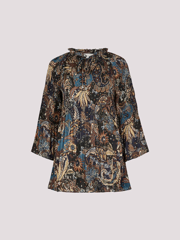 Paisley Plisse Top, Teal, large