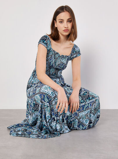 Scarf Print Milkmaid Maxi Dress