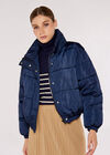 Cropped Puffer Jacket, Navy, large