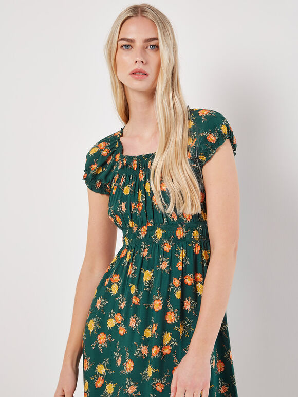 Vintage Rose Milkmaid Midi Dress, Green, large